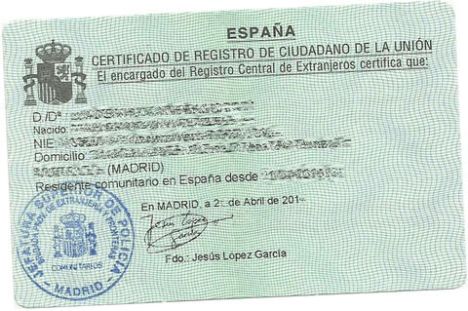 An example of a Residencia card